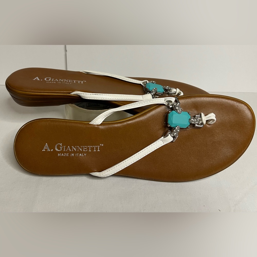 turquoise bead sandals A. Giannetti thong toe white strap‎ women's 40 (9.5)